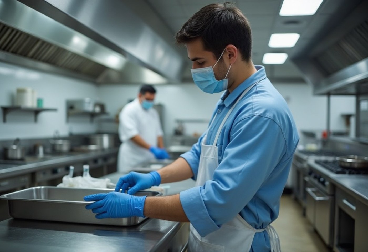 Technicien CoplaClean inspectant une cuisine professionnelle HORECA en inox
